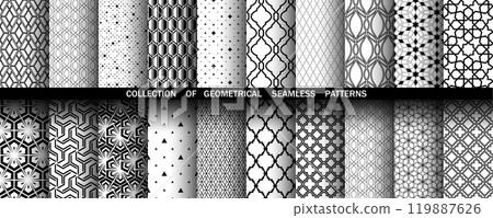 Geometric set of seamless black and white patterns. Simple vector graphics. 119887626