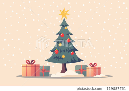 Gift boxes and christmas tree cartoon illustration 119887761