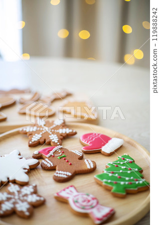 Christmas homemade gingerbread cookies on wooden table. Christmas homemade gingerbread cookies on wooden table. 119888242
