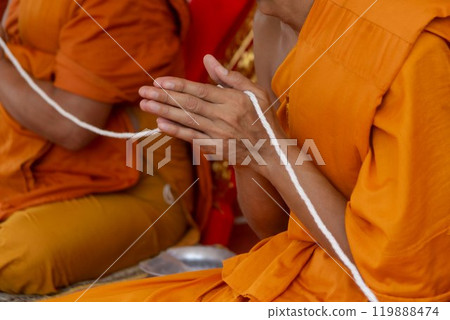 In the morning the monks walk for alms with the Buddhists, offering food to the monks with devotion. In the morning the monks walk for alms with the Buddhists, offering food to the monks with devotion. 119888474