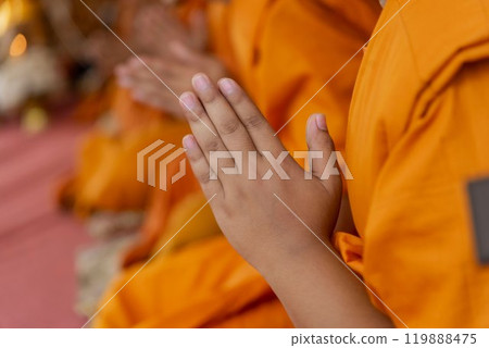 In the morning the monks walk for alms with the Buddhists, offering food to the monks with devotion. In the morning the monks walk for alms with the Buddhists, offering food to the monks with devotion. 119888475