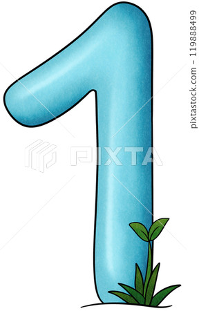 Blue number 1 with small trees 119888499