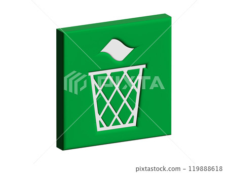Cleaning and hygiene 3D illustration of trash can and paper waste safety mark pictogram icon material 119888618