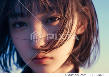 Beautiful woman with black hair and beautiful skin "AI generated image" 119888719