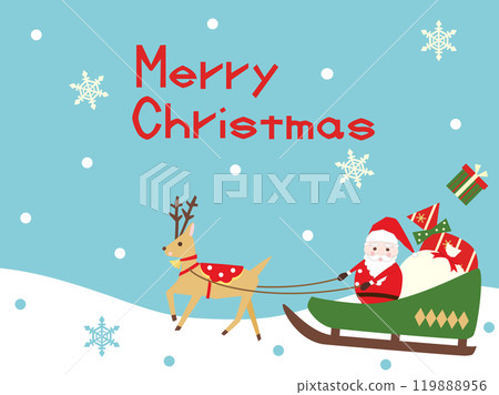 聖誕老人和馴鹿聖誕插圖卡與文字版本 119888956