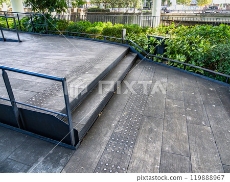Example of Braille tacks installed on a wooden deck Example of Braille tacks installed on a wooden deck 119888967