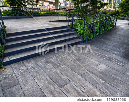 Example of Braille tacks installed on a wooden deck 119888968