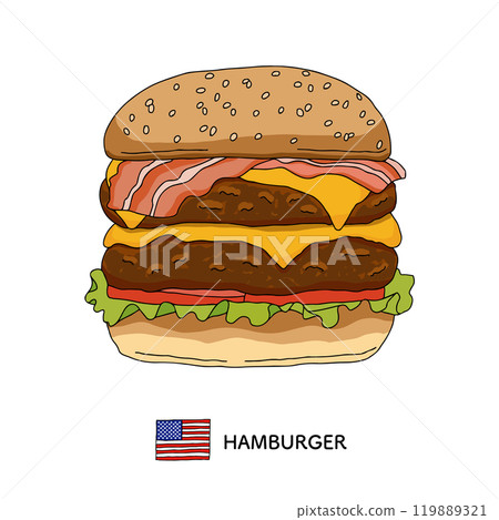 American cuisine_Hand-drawn illustration of hamburger 119889321