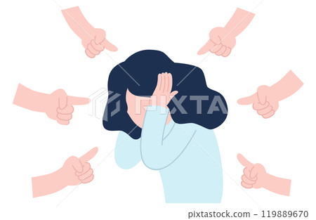 Illustration of a woman being bullied by being pointed at 119889670