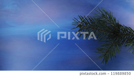 Wet pine branch. Hazy flow. Rain water droplets green tree needles in blue pink color fog refreshing ambient abstract blurry background. Wet pine branch. Hazy flow. Rain water droplets green tree needles in blue pink color fog refreshing ambient abstract blurry background. 119889850