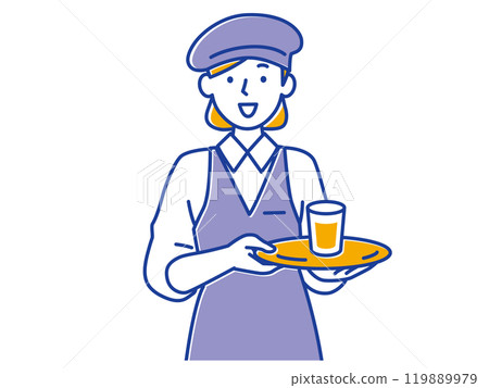 A female staff member at a stylish cafe serving customers with a smile A female staff member at a stylish cafe serving customers with a smile 119889979