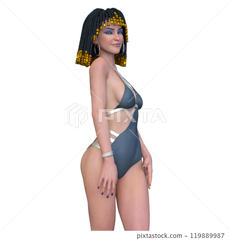 穿著泳裝、化著克莉奧佩特拉妝的女人 穿著泳裝、化著克莉奧佩特拉妝的女人 119889987