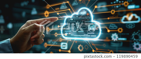 business technology cloud storage concept with backup social media data information icons. business technology cloud storage concept with backup social media data information icons. 119890459