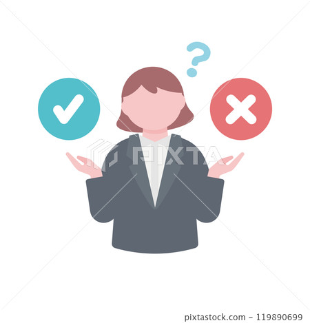 顯示正確或錯誤答案的女性辦公室職員插圖 顯示正確或錯誤答案的女性辦公室職員插圖 119890699