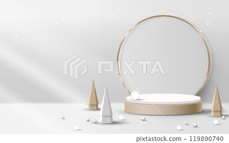 Podium shape for show cosmetic product display for christmas day or new years. Stand product showcase on red background with lighting christmas. vector design. Podium shape for show cosmetic product display for christmas day or new years. Stand product showcase on red background with lighting christmas. vector design. 119890740