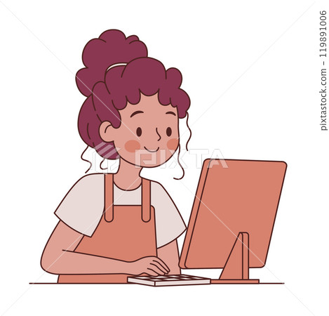 Girl Employee Cartoon Character Typing on Keyboard Working with Computer 119891006