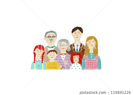 Hand-drawn illustration: Family smiling side by side 119891226