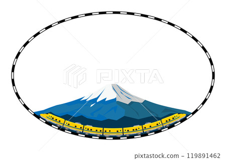 橢圓形軌道架、富士山和黃色博士的插圖 橢圓形軌道架、富士山和黃色博士的插圖 119891462