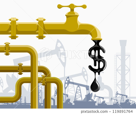 Oil pipeline. Against background of oil rigs and wells Oil pipeline. Against background of oil rigs and wells 119891764