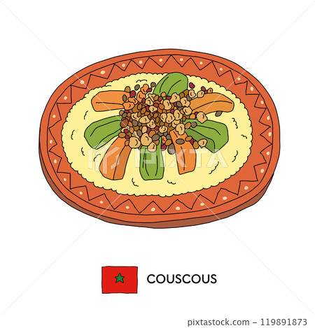Moroccan cuisine: hand-drawn illustration set of couscous Moroccan cuisine: hand-drawn illustration set of couscous 119891873