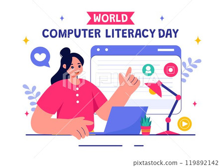 World Computer Literacy Day Vector Illustration on December 2, Featuring Books and Media Equipment to Promote Education in a Flat Style Background World Computer Literacy Day Vector Illustration on December 2, Featuring Books and Media Equipment to Promote Education in a Flat Style Background 119892142