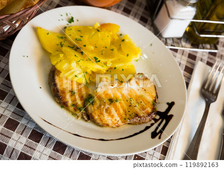 Roasted shark steak with salsa verde Roasted shark steak with salsa verde 119892163