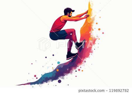 Dynamic Climber Scaling an Abstract Mountain with Colorful Splashes of Energy Dynamic Climber Scaling an Abstract Mountain with Colorful Splashes of Energy 119892782