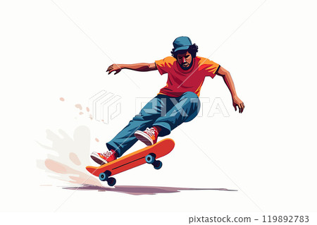 Dynamic Skateboarder Performing a Trick with Style and Energy on Colorful Background 119892783