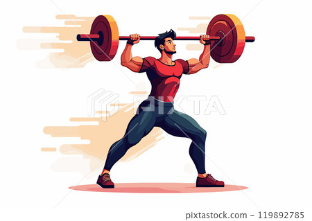 Dynamic Weightlifting Illustration Featuring a Muscular Man Lifting Heavy Barbell Dynamic Weightlifting Illustration Featuring a Muscular Man Lifting Heavy Barbell 119892785
