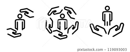 hand protect people logo icon set collection line stroke design symbol of life insurance protection donation or charity by community hand protect people logo icon set collection line stroke design symbol of life insurance protection donation or charity by community 119893003