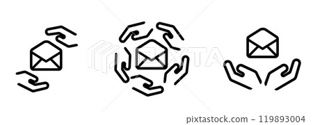 Email message hand and envelope logo icon set collection line stroke design symbol of safe communication community protection Email message hand and envelope logo icon set collection line stroke design symbol of safe communication community protection 119893004