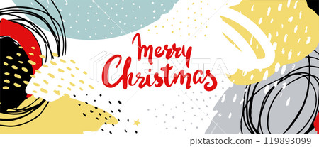 Merry Christmas and Happy New Year, modern poster with abstract textured background. Card for winter holidays, invitation. Modern fresh vector banner. 119893099