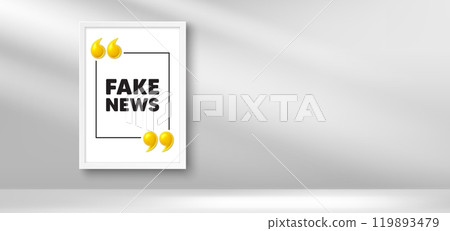 Photo frame banner. Fake news tag. Media newspaper sign. Daily information symbol. Fake news picture frame message. 3d comma quotation. Vector Photo frame banner. Fake news tag. Media newspaper sign. Daily information symbol. Fake news picture frame message. 3d comma quotation. Vector 119893479