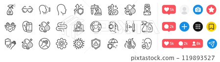 Niacin, Shield and Dont touch line icons pack. Social media icons. Medicine, Difficult stress, Umbrella web icon. Donation, Coronavirus vaccine, Coronavirus pictogram. Vector Niacin, Shield and Dont touch line icons pack. Social media icons. Medicine, Difficult stress, Umbrella web icon. Donation, Coronavirus vaccine, Coronavirus pictogram. Vector 119893527