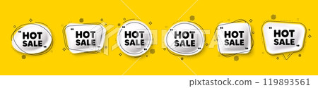 Hot Sale tag. Speech bubble 3d icons set. Special offer price sign. Advertising Discounts symbol. Hot sale chat talk message. Speech bubble banners with comma. Text balloons. Vector 119893561