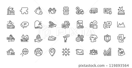 Bid offer, Mattress and Text message line icons pack. AI, Question and Answer, Map pin icons. Lock, Currency exchange, Fast food web icon. Piano, Sale tag, Exhaust pictogram. Vector Bid offer, Mattress and Text message line icons pack. AI, Question and Answer, Map pin icons. Lock, Currency exchange, Fast food web icon. Piano, Sale tag, Exhaust pictogram. Vector 119893564