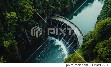 山谷中的水壩和流水 山谷中的水壩和流水 119893601