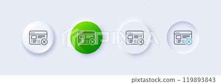 Reject web page line icon. Neumorphic, Green gradient, 3d pin buttons. No internet sign. Delete browser. Line icons. Neumorphic buttons with outline signs. Vector Reject web page line icon. Neumorphic, Green gradient, 3d pin buttons. No internet sign. Delete browser. Line icons. Neumorphic buttons with outline signs. Vector 119893843