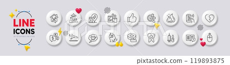 Swipe up, Hot sale and Dental insurance line icons. White buttons 3d icons. Pack of Like, Wholesale goods, Money currency icon. Bitcoin pay, Coffee cup, Chemistry lab pictogram. Vector Swipe up, Hot sale and Dental insurance line icons. White buttons 3d icons. Pack of Like, Wholesale goods, Money currency icon. Bitcoin pay, Coffee cup, Chemistry lab pictogram. Vector 119893875