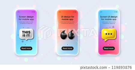 Phone 3d mockup gradient screen. This is it tag. Special offer sign. Super promotion symbol. This is it phone mockup message. 3d chat speech bubble. Yellow text box app. Vector Phone 3d mockup gradient screen. This is it tag. Special offer sign. Super promotion symbol. This is it phone mockup message. 3d chat speech bubble. Yellow text box app. Vector 119893876