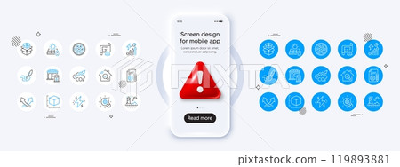 Solar panel, Filling station and Lighthouse line icons. Phone mockup with 3d danger icon. Pack of Innovation, Documentation, Inspect icon. Vector Solar panel, Filling station and Lighthouse line icons. Phone mockup with 3d danger icon. Pack of Innovation, Documentation, Inspect icon. Vector 119893881