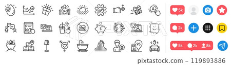 Seo analysis, Piggy bank and Delivery service line icons pack. Social media icons. No burger, Floor lamp, Service web icon. Petrol station, Bath, Internet report pictogram. Vector Seo analysis, Piggy bank and Delivery service line icons pack. Social media icons. No burger, Floor lamp, Service web icon. Petrol station, Bath, Internet report pictogram. Vector 119893886