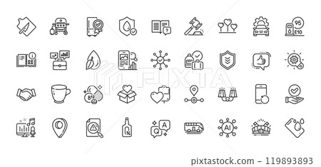 Water drop, Podcast and Business portfolio line icons pack. AI, Question and Answer, Map pin icons. Gas grill, Sconce light, Car service web icon. Like, Blood, Handshake pictogram. Vector Water drop, Podcast and Business portfolio line icons pack. AI, Question and Answer, Map pin icons. Gas grill, Sconce light, Car service web icon. Like, Blood, Handshake pictogram. Vector 119893893