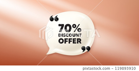 70 percent discount tag. Chat speech bubble 3d banner. Sale offer price sign. Special offer symbol. Discount chat message. Speech bubble red banner. Text balloon. Vector 119893910