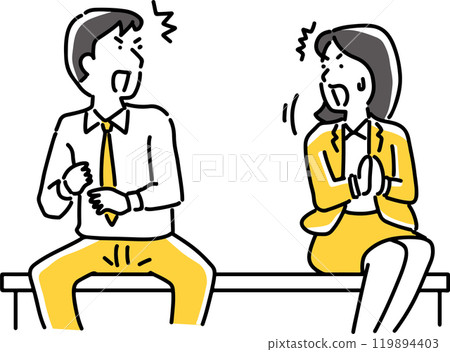Men and women looking at each other in surprise Men and women looking at each other in surprise 119894403