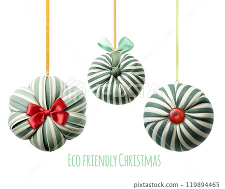 Eco friendly Christmas. Homemade Christmas ornaments made of natural biodegradable materials. Ecology, environmental conservation, zero waste concept. Isolated on white background Eco friendly Christmas. Homemade Christmas ornaments made of natural biodegradable materials. Ecology, environmental conservation, zero waste concept. Isolated on white background 119894465