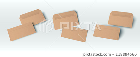 Brown open paper mail mockup. Kraft envelope set Brown open paper mail mockup. Kraft envelope set 119894560
