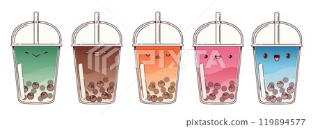 Tea boba drink with bubble vector. Cute juice icon 119894577