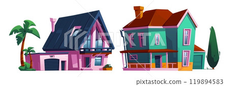 Front house exterior. Modern suburban home cartoon 119894583