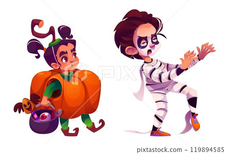 Kids in festive costumes for Halloween celebration 119894585